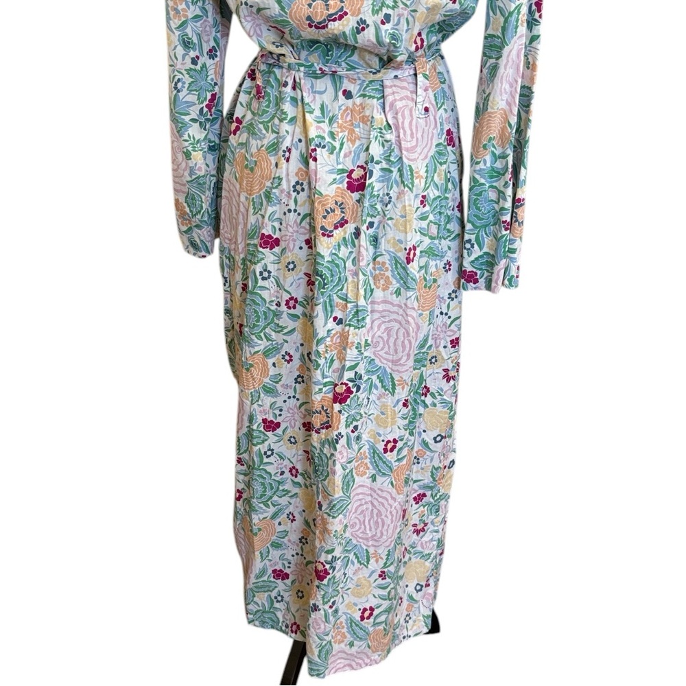 Vintage Floral Cotton Belted Full Length Lightweight Robe Size OS - Picture 5 of 10